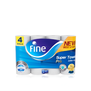 Fine Super Pro Kitchen Paper Towels – 60 Sheets (4 Rolls), 3-Ply